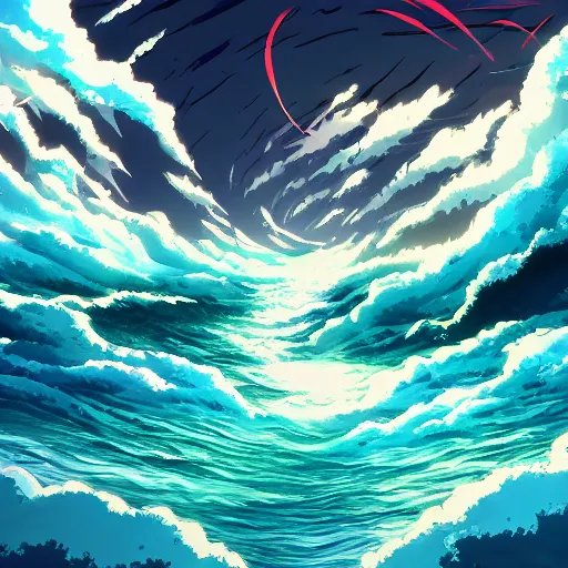 Prompt: tumultuous tsunami, anime artwork, studio ghibli, stylized in an anime format, 4 k quality, trending on artstation