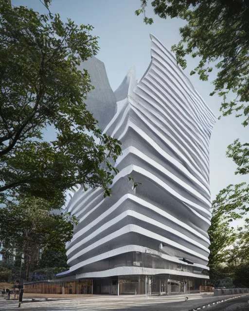 Prompt: a beautiful 3d renderings of buildings, architecture by Kengo Kuma. Architectural photography, 14mm, cinematic photography, high resolution 4k, cg architects, vray