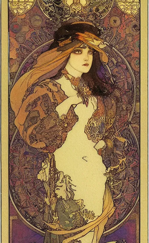 Image similar to the emperor, tarot, beautiful border, by alfons maria mucha, highly detailded