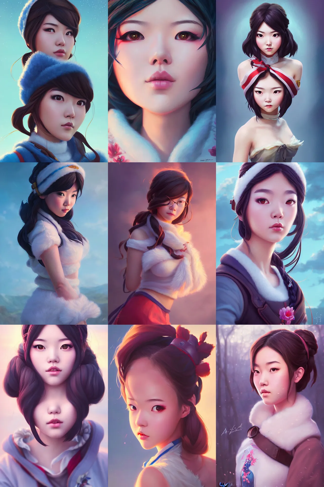 Prompt: a beautiful scenic painting of a beautiful young woman that looks like mei from overwatch, by artgerm and wlop and wes anderson and spike jonze