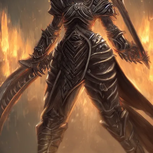 Image similar to Detailed concept art of female warrior as a dark souls boss; fantasy