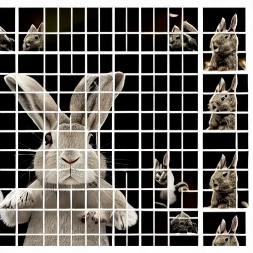 Image similar to a rabbit jumping up over a fence, film strip showing 9 stills in a grid