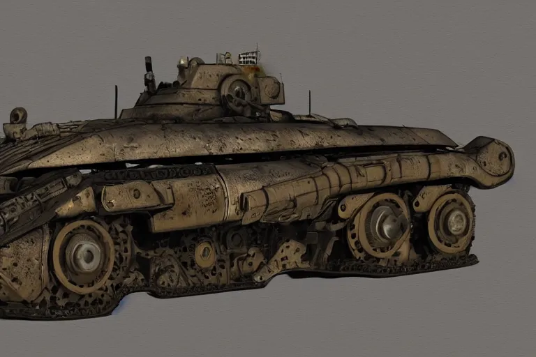 Image similar to hellfire panzer tank strokeed by the echo, mad max, in the style of hannes bok and doug chiang and vernon grant, trending on artstation, back lighting rear view steampunk, blueprint, muted colors, gothic, tachisme