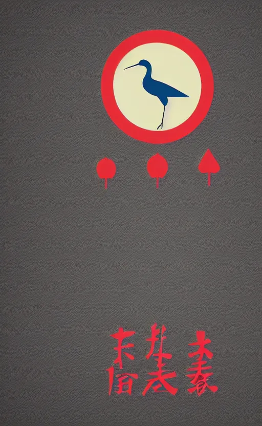 Prompt: poker card style, simple, modern look, solid colors, japanese crane bird in center, pines symbol in the corners, vivid contrasts, for junior