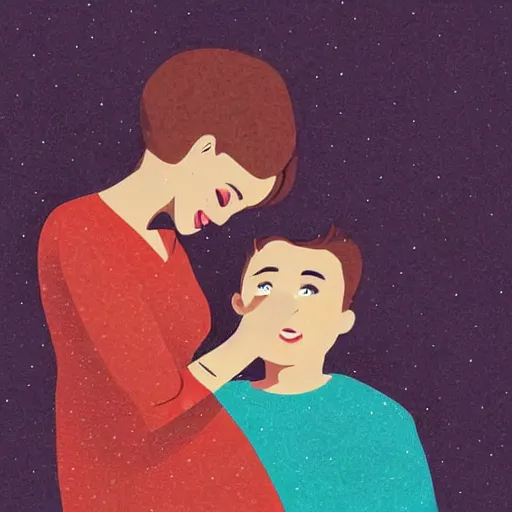 Prompt: beautiful cinematic style illustration where a mother appears with her happy son