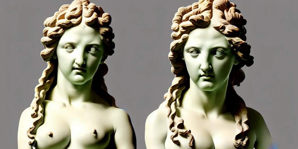 Prompt: greek sculpture, bust, flawless beauty, young woman as medusa