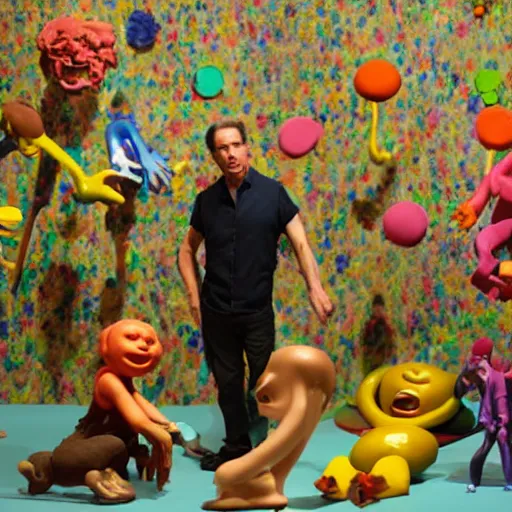 Image similar to a claymation film still of a contemporary sculpture / collection / contemporary art / gallery / museum / claymation by jeff koons