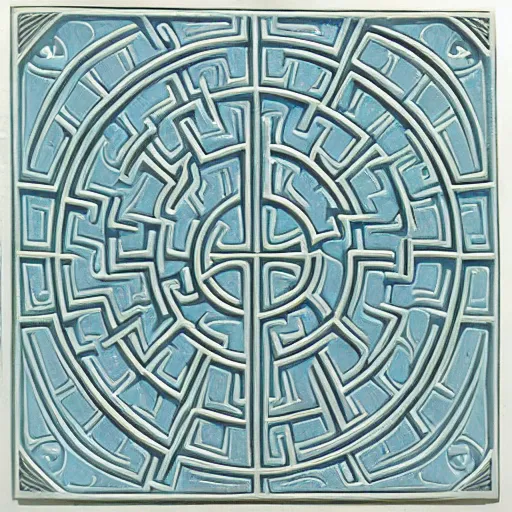 Prompt: maze, thin lines, ernst haeckel, carved soapstone relief paneling white and pale blue