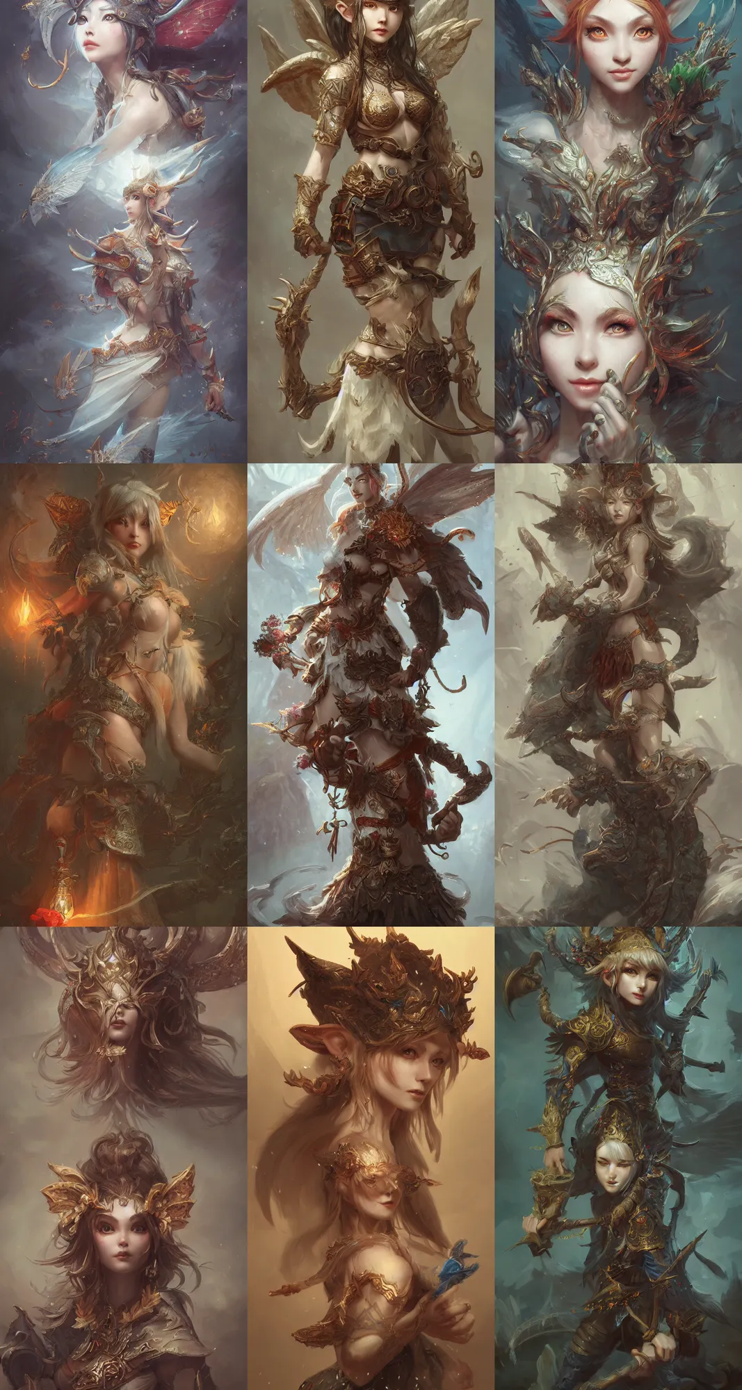 Prompt: highly detailed paintings of character concept and art spot illustrations elves and fairies and demons and angels, hyper detailed, digital art, trending on artstation, cinematic lighting, studio quality, smooth, sharp details, in the style of nixeu and fenghua zhong.