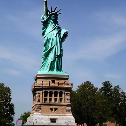 Prompt: Several statues of liberty