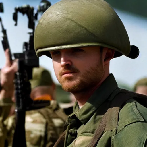 Prompt: aaron paul dressed as a us army soldier during the vietnam war, highly detailed, cinematic lighting, photorealistic