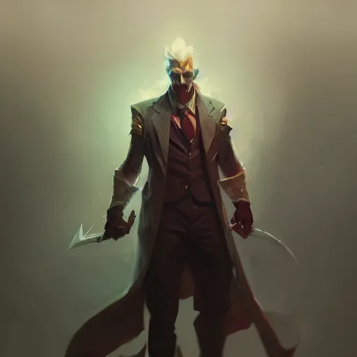 Image similar to concept art of league of legends character gentleman from hell, greg rutkowski, trending on artstation, highly detailed