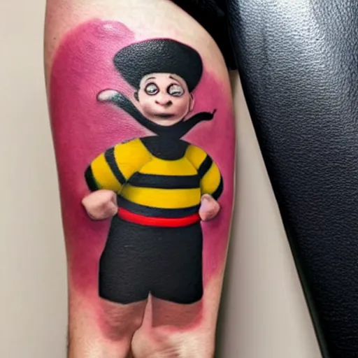 Image similar to tattoo of the hamburglar learning to fly