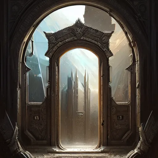 Image similar to hyper realistic ornate sci - fi double door by darek zabrocki