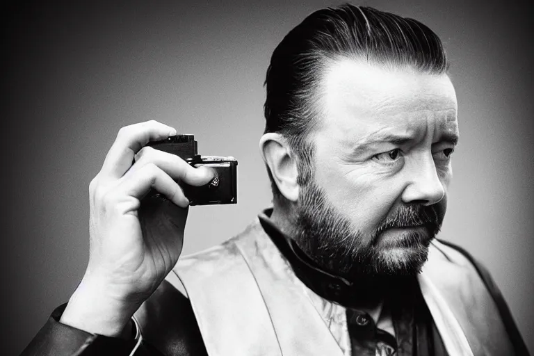 Image similar to an 8 5 mm portrait of ricky gervais as a 1 7 0 0's gangster by gustave baumann, lomography lady grey, ultra realistic, beautiful lighting, dramatic