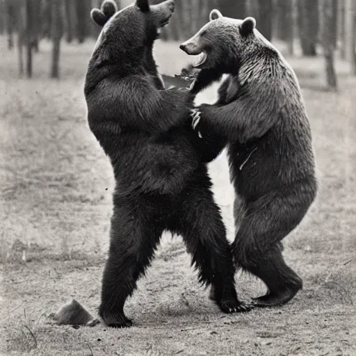 Image similar to Bear fighting in war, vintage photo