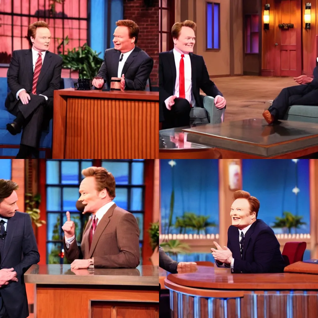 Prompt: Satan as a guest on Late Night with Conan O'Brien