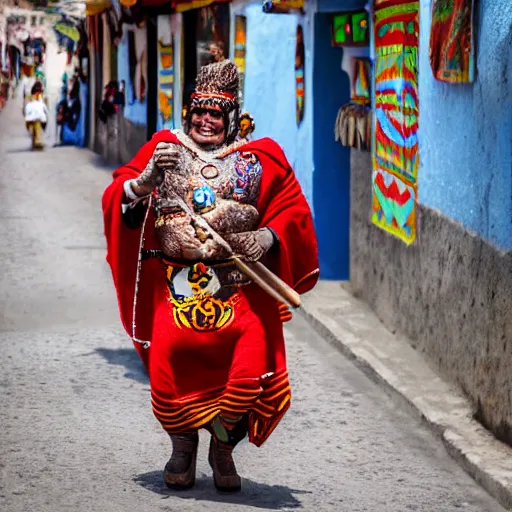 Prompt: Photo of Tlahuicole dressed in elegeant attire, walking on the streets of Tlaxcala, smoking a cigar. 4k, detailed, realistic, sunny day