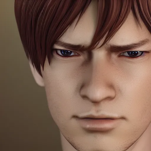 Image similar to a photorealistic 3 d render of light yagami, portrait!!, trending on artstation, 4 k quality, 4 k 3 d render