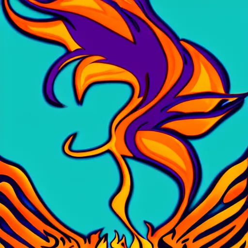 Image similar to white phoenix on flames orange purple background stylised poster art