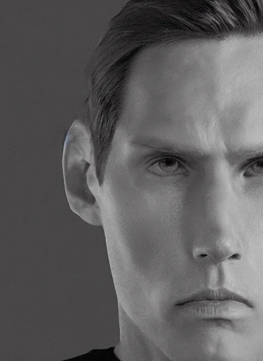 Prompt: photorealistic portrait photograph of jerma looking at you with a serious somber expression, twitch tv, jerma 9 8 5, pronounced cheekbones, strong jaw, depth of field, soft focus, highly detailed, intricate, realistic, national geographic cover, soft glow, textured skin