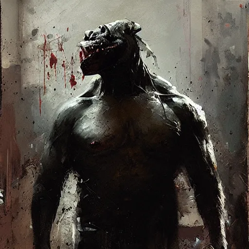 Image similar to killer croc jeremy mann painting