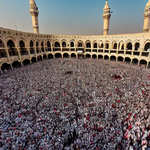 Prompt: crowd of zombies spinning around Mecca