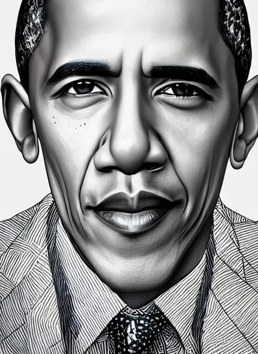 Image similar to closeup portrait of barack obama, an ultrafine detailed illustration by james jean, intricate linework, bright colors, final fantasy, behance contest winner, vanitas, angular, altermodern, unreal engine 5 highly rendered, global illumination, radiant light, detailed and intricate environment