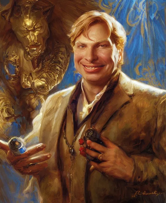 Image similar to portrait of ron hubbard, joyful, highly detailed painting by gaston bussiere, craig mullins, j. c. leyendecker 8 k,