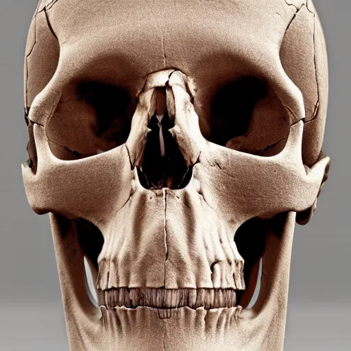 Prompt: broken human skull with only the jaw and nose