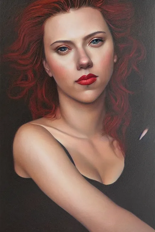 Image similar to oil painting, portrait of scarlett johansson, artwork by edward robert hughes