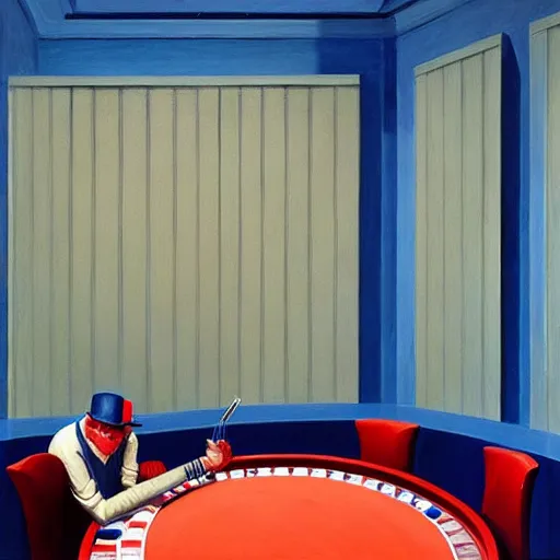 Image similar to Poker room, very coherent, painted by Edward Hopper, Wayne Barlowe, painted by James Gilleard, airbrush, art by JamesJean