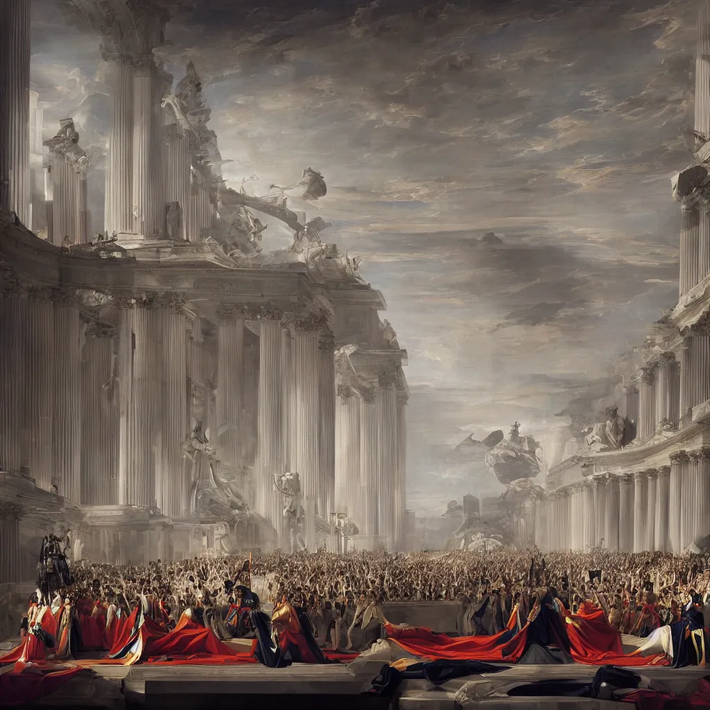 Image similar to sci fi car zaha hadid 20% of canvas and wall structure in the coronation of napoleon painting by Jacques-Louis David search pinterest keyshot product render ultra high detail ultra realism 4k in plastic dark tilt shift