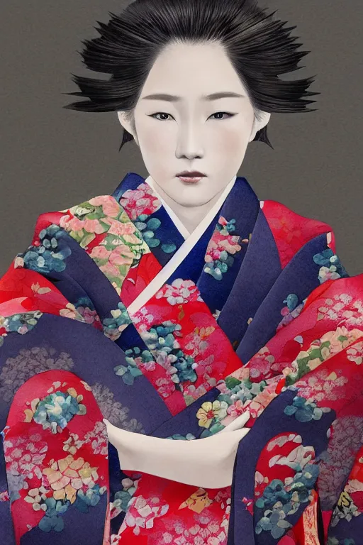 Image similar to Japanese kimono, finest digital concept art, 8k, character, realistic, portrait, photorealism, japan watercolour, masterpiece art