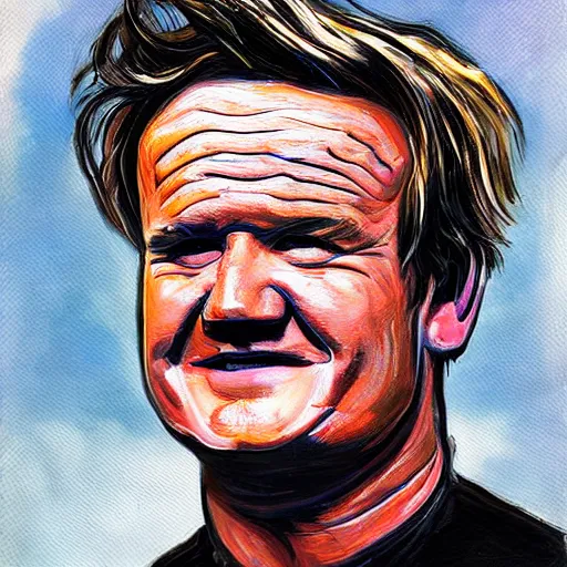 Prompt: a painting of Gordon Ramsey's forehead wrinkles as waves