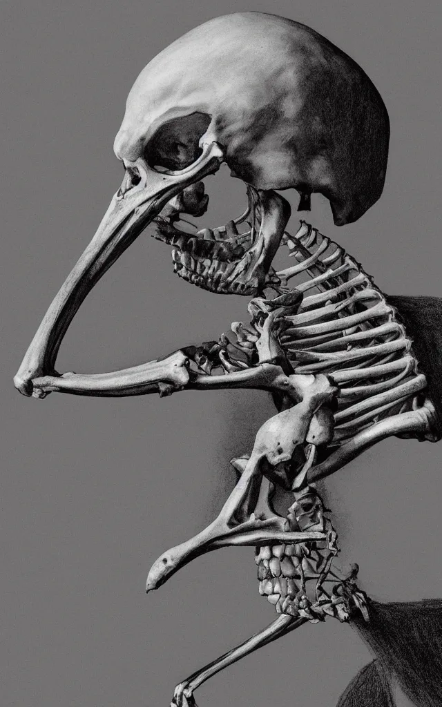 Image similar to portrait of a man with a skeletal beak, dynamic composition, dramatic lighting, hyperrealistic, ultra detailed