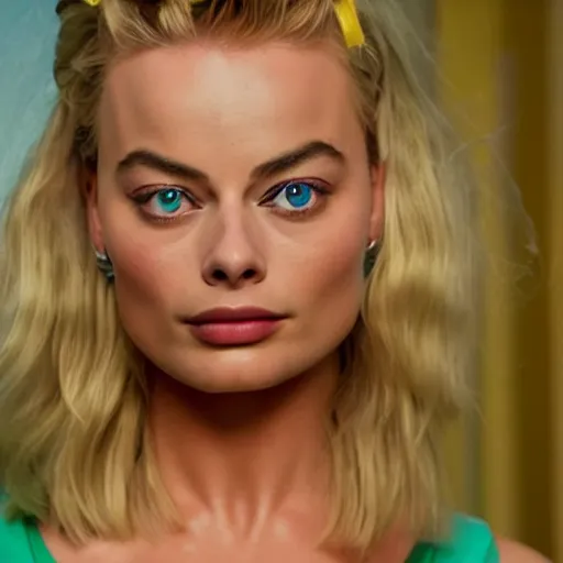 Image similar to Margot Robbie as Angelica Pickles in Rugrats, 8k full HD photo, cinematic lighting, anatomically correct, oscar award winning, action filled, correct eye placement