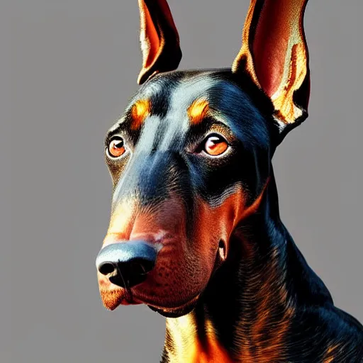 Prompt: michal karcz cartoon painting of a Doberman. , detailed, elegant, intricate, 4k,