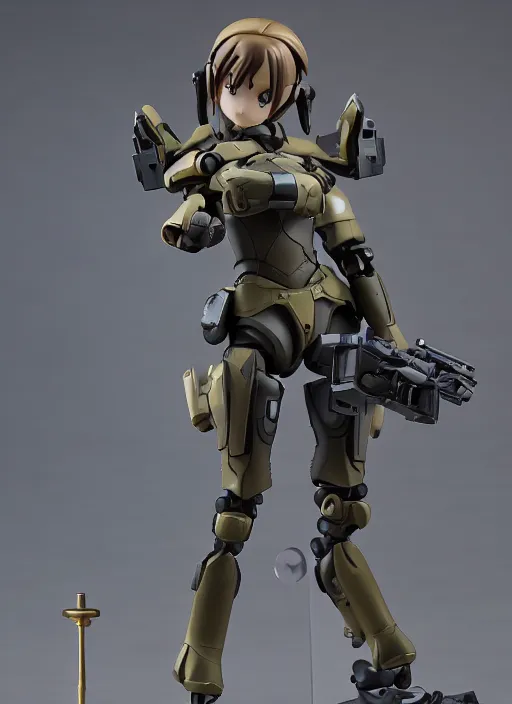 Image similar to toy design,Power Armor, portrait of the action figure of a girl, girls frontline style, anime figma figure, studio photo, flight squadron insignia, realistic military gear, 70mm lens, round elements, photo taken by professional photographer, by shibafu, trending on , symbology, anime character anatomy 4k resolution, matte, empty hands, realistic military carrier, forest