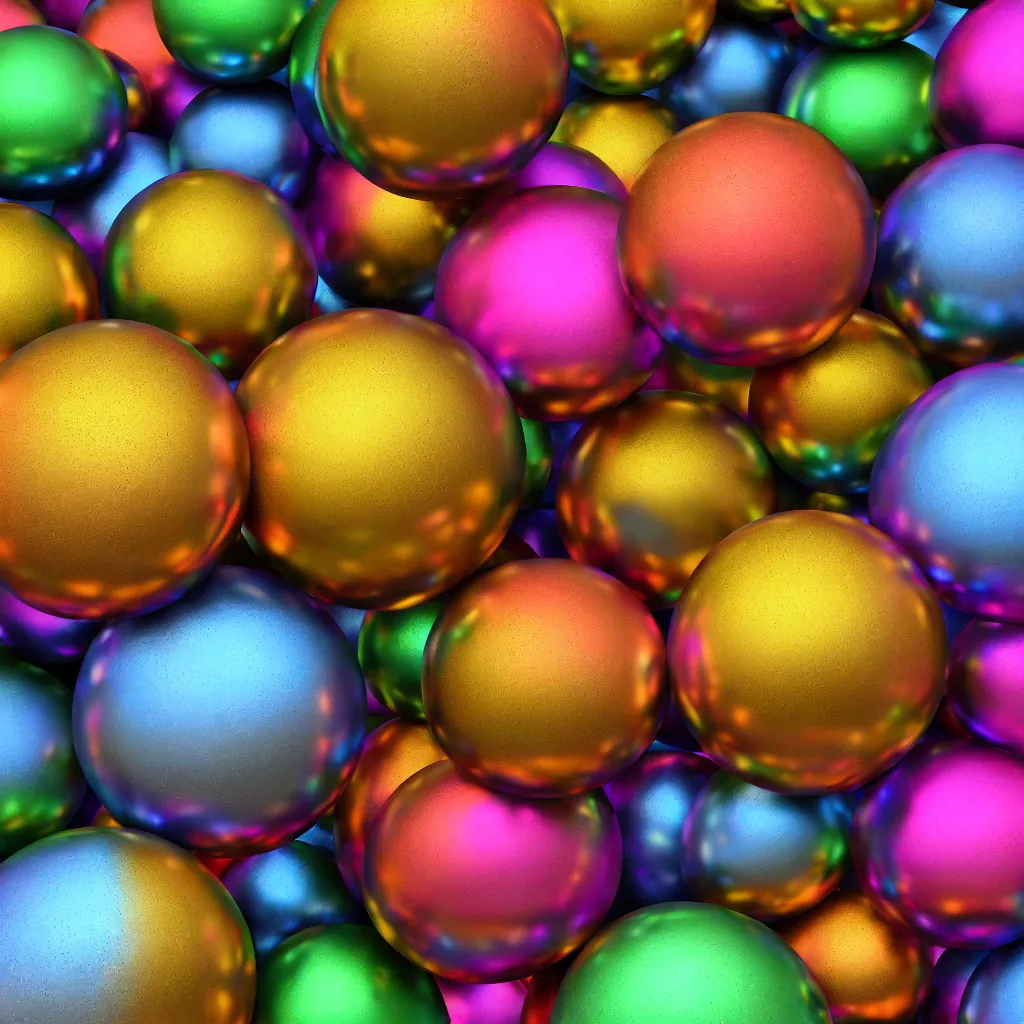 Prompt: high quality 4 k very colourful texture of chrome spheres, beautiful aged and rustic finish, blender design assets, 3 d, photo - realostic, high poly, 8 k render, ue marketplace, unreal engine 5, volumetric lighting, realistic shadows,