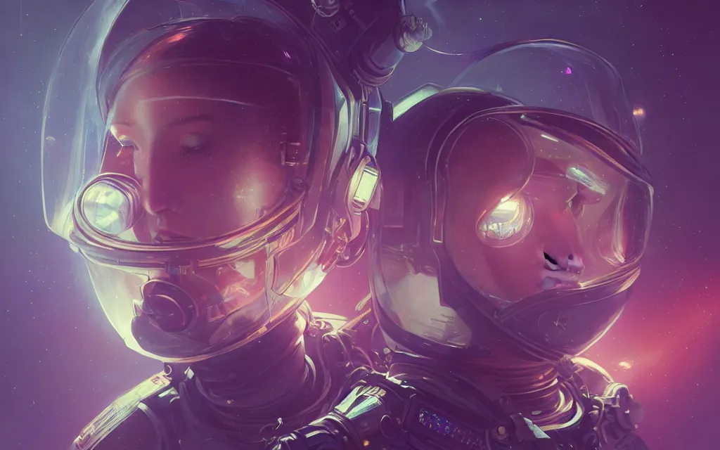 Image similar to portrait armored astronaut girl floating at space, ssci-fi, neon light and fantasy, intricate and very very beautiful and elegant, highly detailed, digital painting, artstation, concept art, smooth and sharp focus, illustration, art by tian zi and WLOP and alphonse mucha