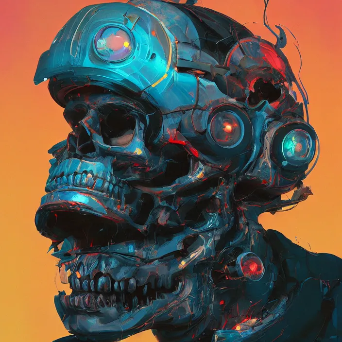 Prompt: a beautiful painting of a cyberpunk skull by sergey kolesov and james jean and pascal blanche and reza afshar. in style of colorful comic noir illustration, symmetry, sci fi, hyper detailed. octane render. trending on artstation