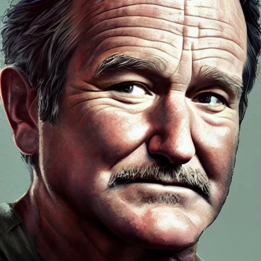 Image similar to highly detailed portrait, robin williams, in gta v, stephen bliss, unreal engine, fantasy art by greg rutkowski, loish, rhads, ferdinand knab, makoto shinkai and lois van baarle, ilya kuvshinov, rossdraws, tom bagshaw, global illumination, radiant light, detailed and intricate environment