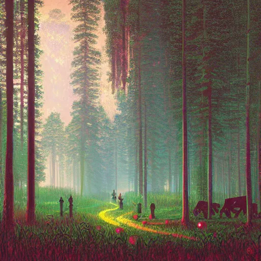 Image similar to A magical forest by Simon Stålenhag, Dan Mumford and Claude Monet