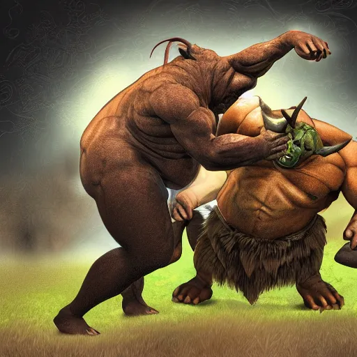 Image similar to An orc with a boar in a suplex, detailed digital art