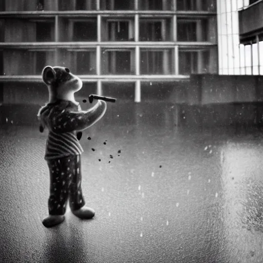 Prompt: two chipmunks, chip and dale, smoking cigarettes, brutalist plattenbau houses at background, cinematic lighting, rainy weather, melancholy atmosphere, volumetric light, gothic architecture, realistic reflections, model agency, instagram photo, depression atmosphere, shot on sony a 6 4 0 0 camera, beauty filter, postprocessing