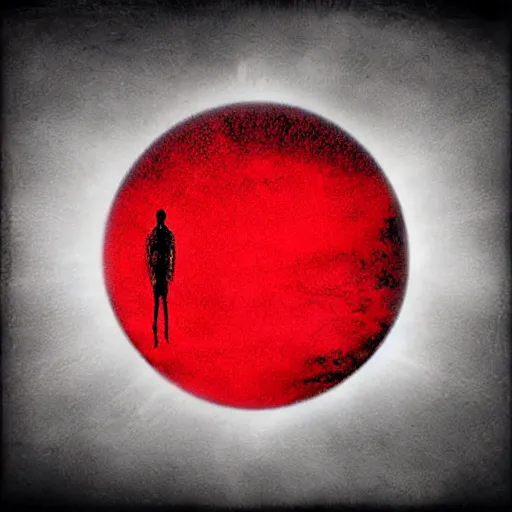 Prompt: loneliness and fear in a red future sphere reverberation limbo abstract dark highly detailed