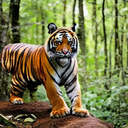 Image similar to photo of tiger wearing a bandana and holding a sword in jungle