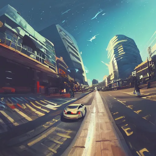 Prompt: street view, new!!!!!! ( ( ( ( ( ( ( futuristic ) ) ) ) ) ) ), trending on artstation, fisheye!!! lens