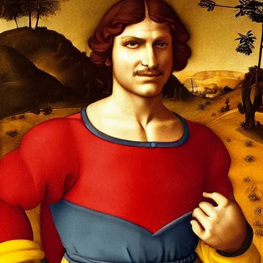 Prompt: a beautiful portrait of super - mario!!!!!! renaissance painting by da vinci